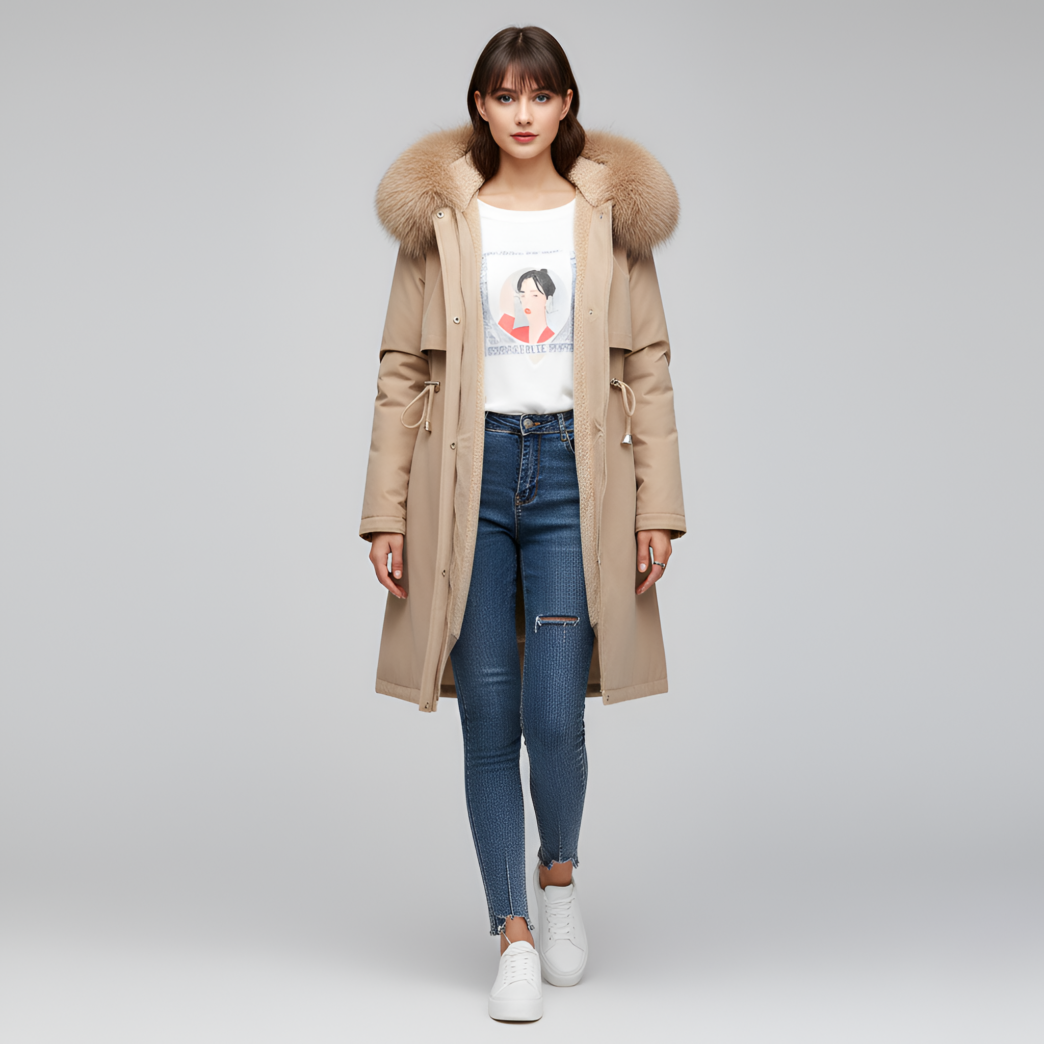 Valerios Fashion dlouhá dámská parka s výplní, kapucí a límcem z umělé kožešiny 0