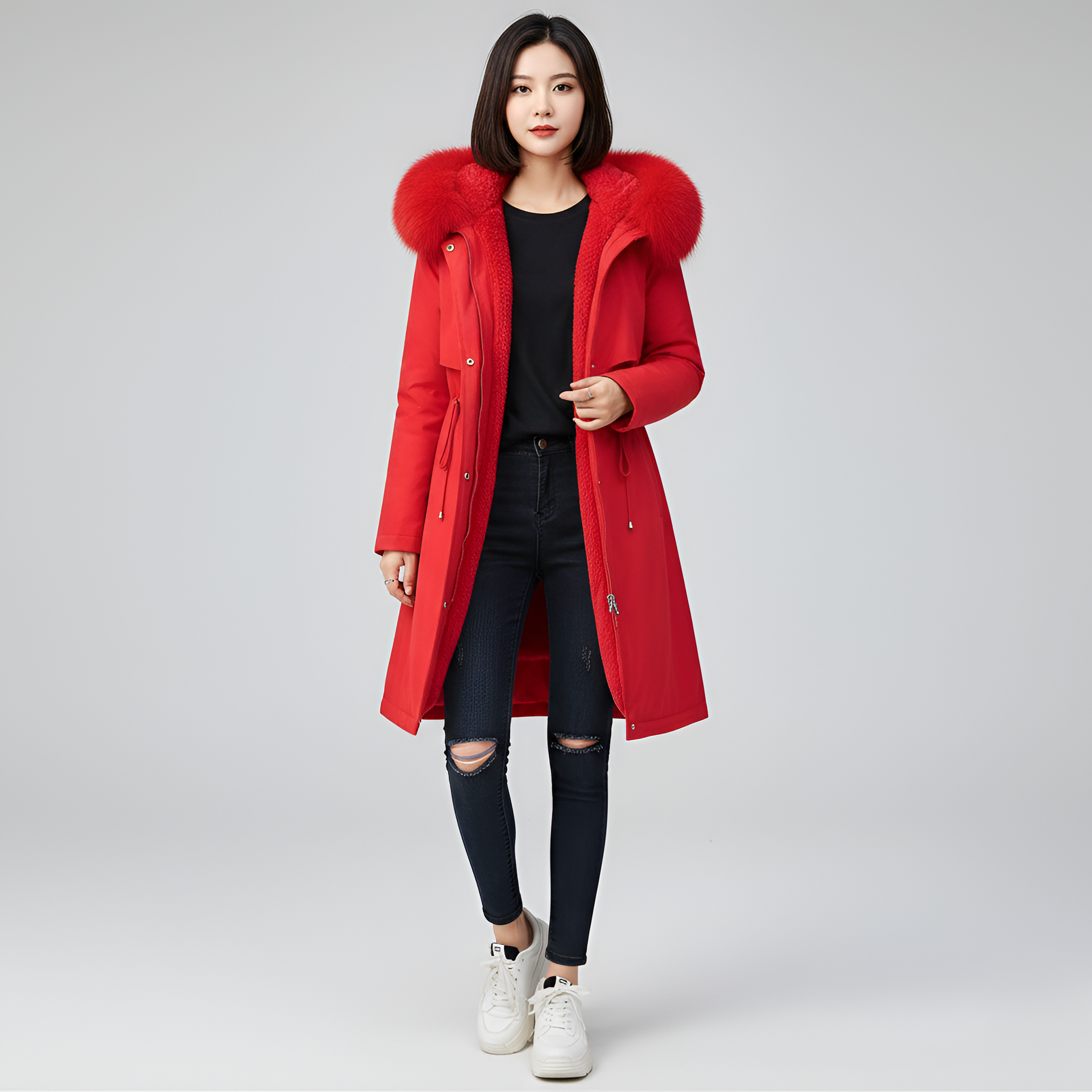 Valerios Fashion dlouhá dámská parka s výplní, kapucí a límcem z umělé kožešiny 1