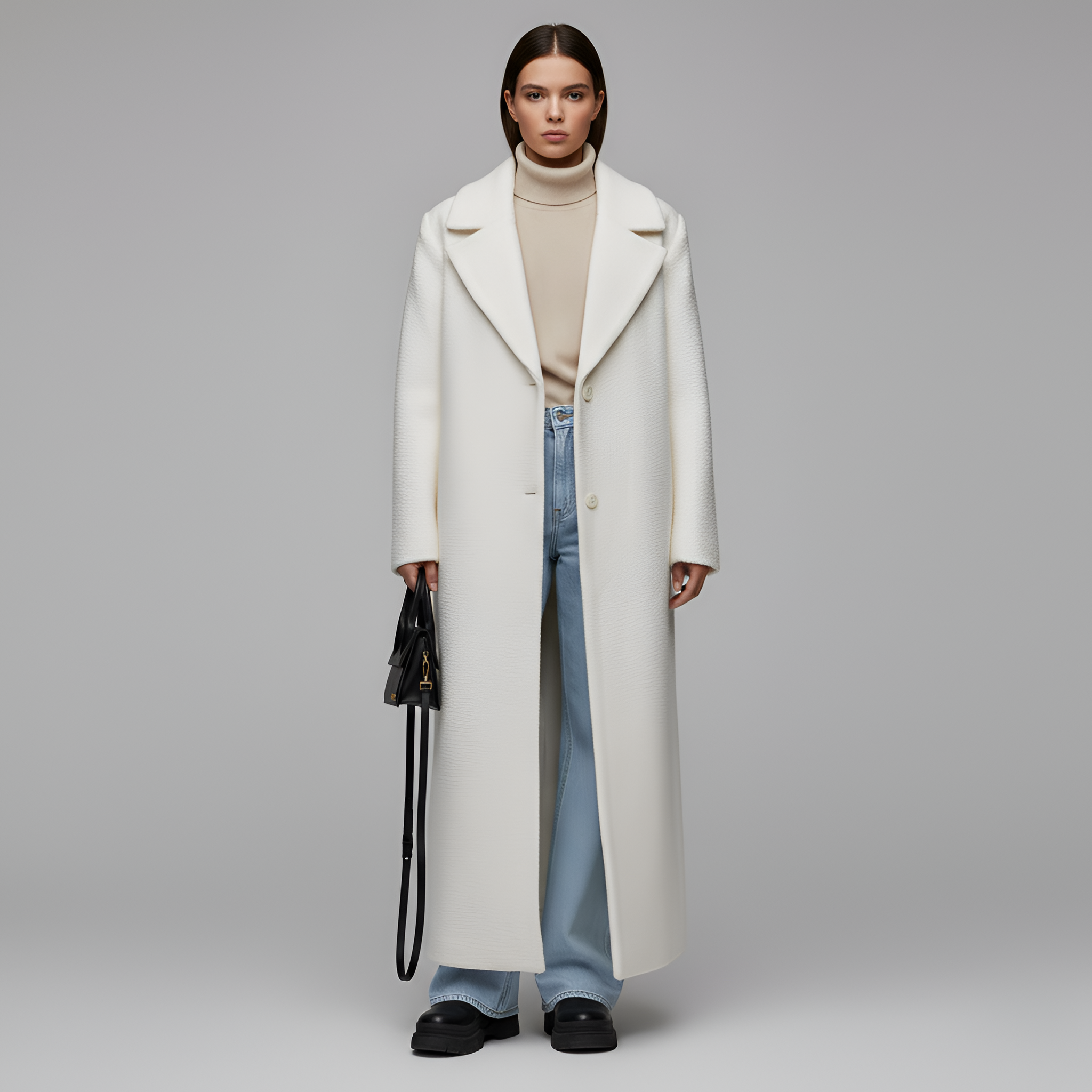 Valerios Fashion dlouhý dámský kabát z elegantní směsové vlny 0