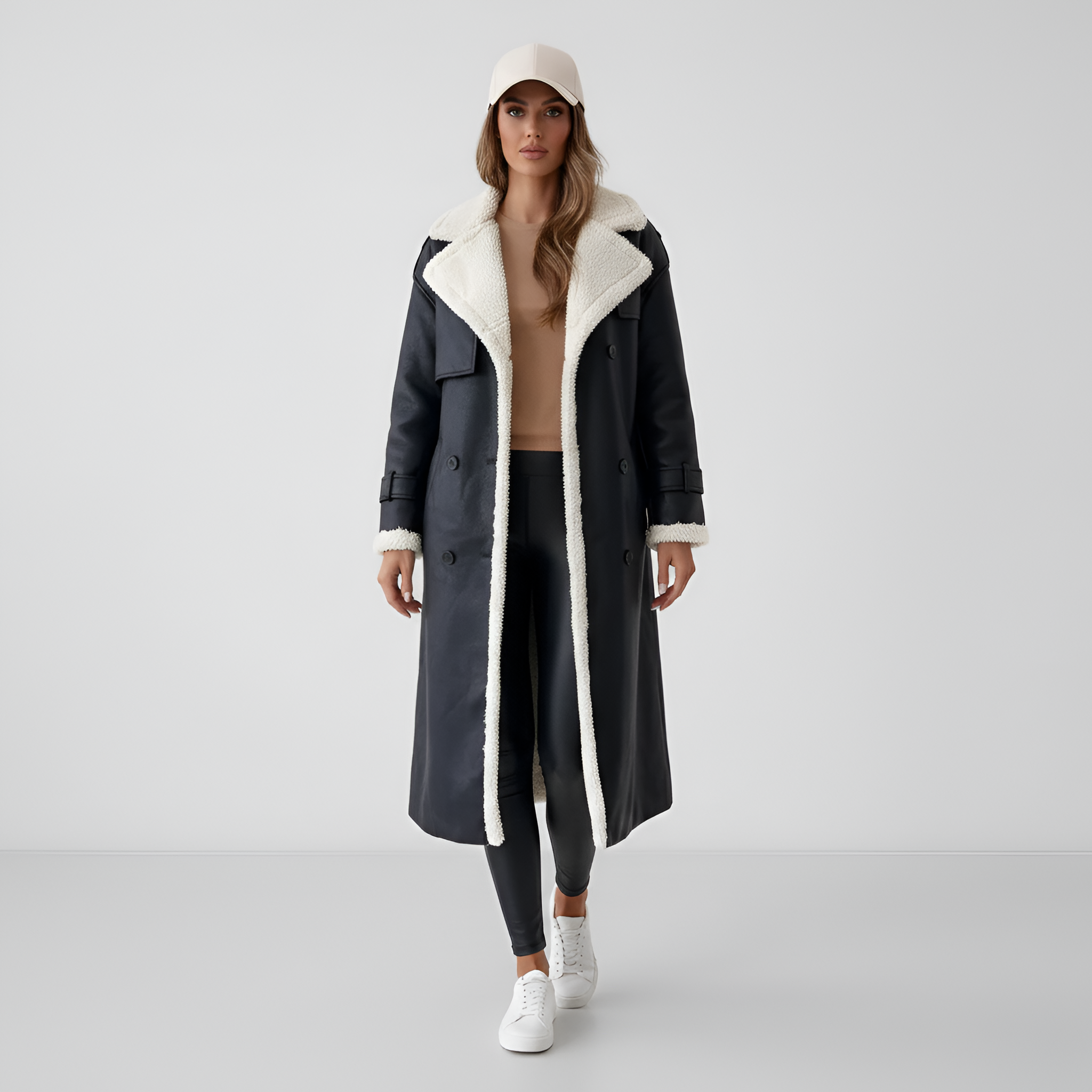 Valerios Fashion dlouhý kabát z umělé kůže s podšívkou z beránčí kožešiny pro ženy 0